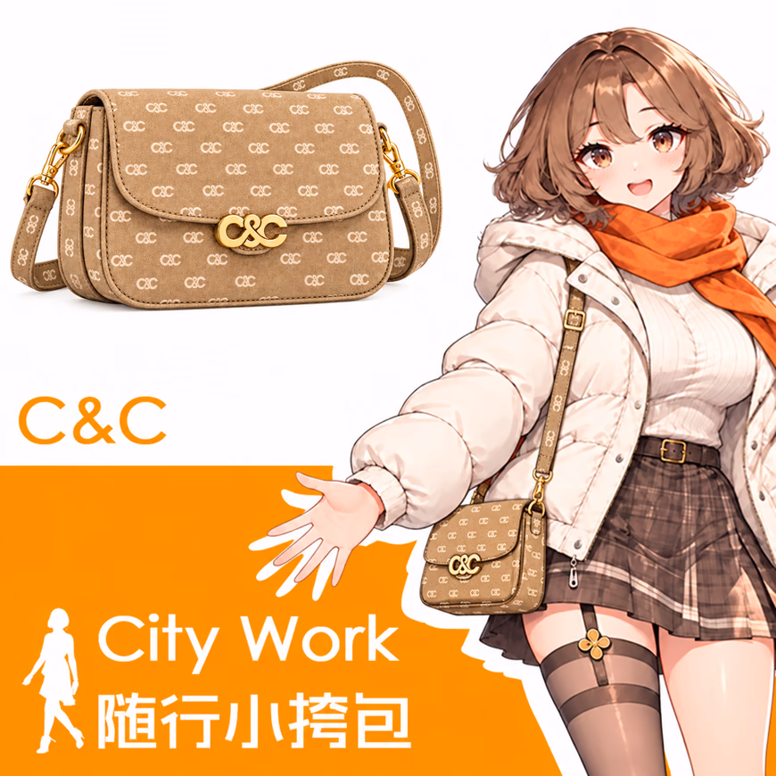 C&C City Work 卡其色帆布随行小挎包